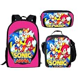 SHANGYE Sonic The Hedgehog Rucksack mit Federmäppchen, 3D gedruckte Sonic Rucksäcke, Reiserucksäcke, Büchertaschen Kinder Schultasche
