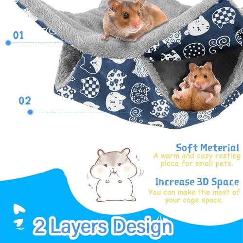 Image of 2 Layers Pet Rat Hammock, Double Sided Warm Flece & Linen Hammock for Cage, Hamster Guinea Pig Ferret Chinchilla Small Animal Bed, Hanging Hideout Swing Cage Accessories