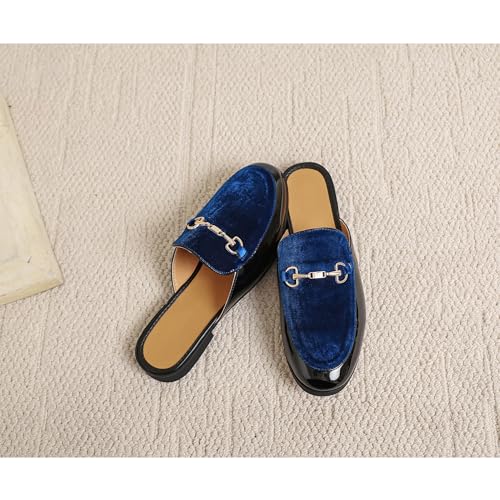 Image of FLQL Men's Leather Scuff Slippers Velvet Slip On Loafers Fashion Backless Mule Clogs Anti-Slip Sandals Slides for Men and Women Designer Size 7-13