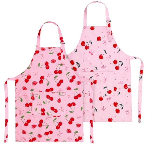 Livdouyu 2 Pack Kochschürze Kinder Kinderschürze Schürze Rosa Obst Grillschürze Mädchen Malkittel Kinder Beim Kochen Malen Grillen