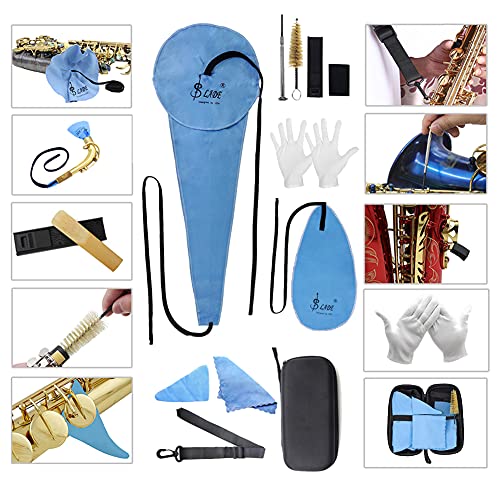 Yznlife Saxophone Cleaning Kit With Case Included Thumb Rest Cushion Reed Case Mouthpiece Brush Mini Screwdriver Cleaning Cloth For Alto Tenor Clarinet Flute And Wind & Woodwind Instrument （Blue) #TOP1