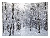 HVEST Winter Tapestry Snow Forest Tapestry for Bedroom Trees in Snowy Jungle Wall Hanging Winter Scenery Tapestries for Living Room Dorm Wall Decor,60Wx40H inches