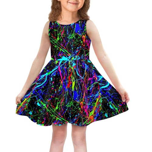 Little Girls Sleeveless Dress with Pockets Marble and Smoke Style Dresses Casual Party Sundress for 2-14T3