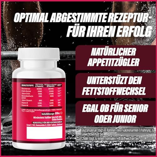 INSTANT BURN® Appetitzügler Kapseln – Abnehmen & Stoffwechsel - EXTREM hochdosiert mit Glucomannan, Cholin, Vitamin B1 und B6 – Für Frauen & Männer, schnell & stark – Nahrungsergänzung, 21 Tage Kur