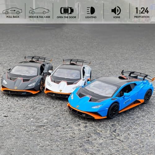 Image of 1 /24 Big Lamborghini Huracane STO Toy Car - Metal Pull Back Diecast Model with Openable Doors, Sound & Lights for Kids and Collectors【 Multicolor 】
