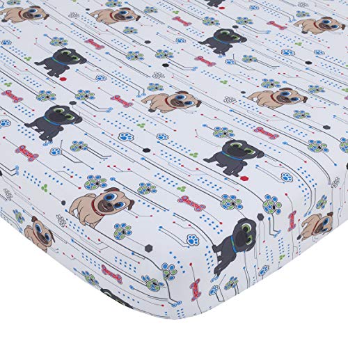 Disney Puppy Dog Pals - Puppy Pal Fun - 4Piece Toddler Bed Set - Coral Fleece Toddler Blanket, Fitted Bottom Sheet, Flat Top Sheet, Standard Size Pillowcase, Blue, Red, Gray, Tan #TOP3