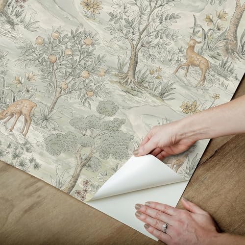 Image of Wallpaper Peel and Stick Vintage Flowers Leaves Birds Pattern Design Botanical Tropical Floral Textured Forest Animals Wall Decor Removable Waterproof Adeshive Wallpaper 16.5X87Inch