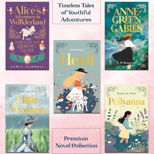 Image of Timeless Tales of Youthful Adventures | Box Set of 5 Unabridged Classics: Little Women, Heidi, Anne of Green Gables, Pollyanna & Alice in Wonderland | Gift Box for Kids & Adults