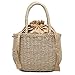Generic Frauen Sommer Woven Stroh Strandtasche Vintage Kordelzug Handtasche Boho Korb Geldbörse Khaki