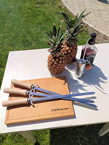 Grillrost.com Das Original Spiedini per grigliate in Acciaio Inox 3 Pezzi | Spiedini per Barbecue | Churrasco | Drehspieße