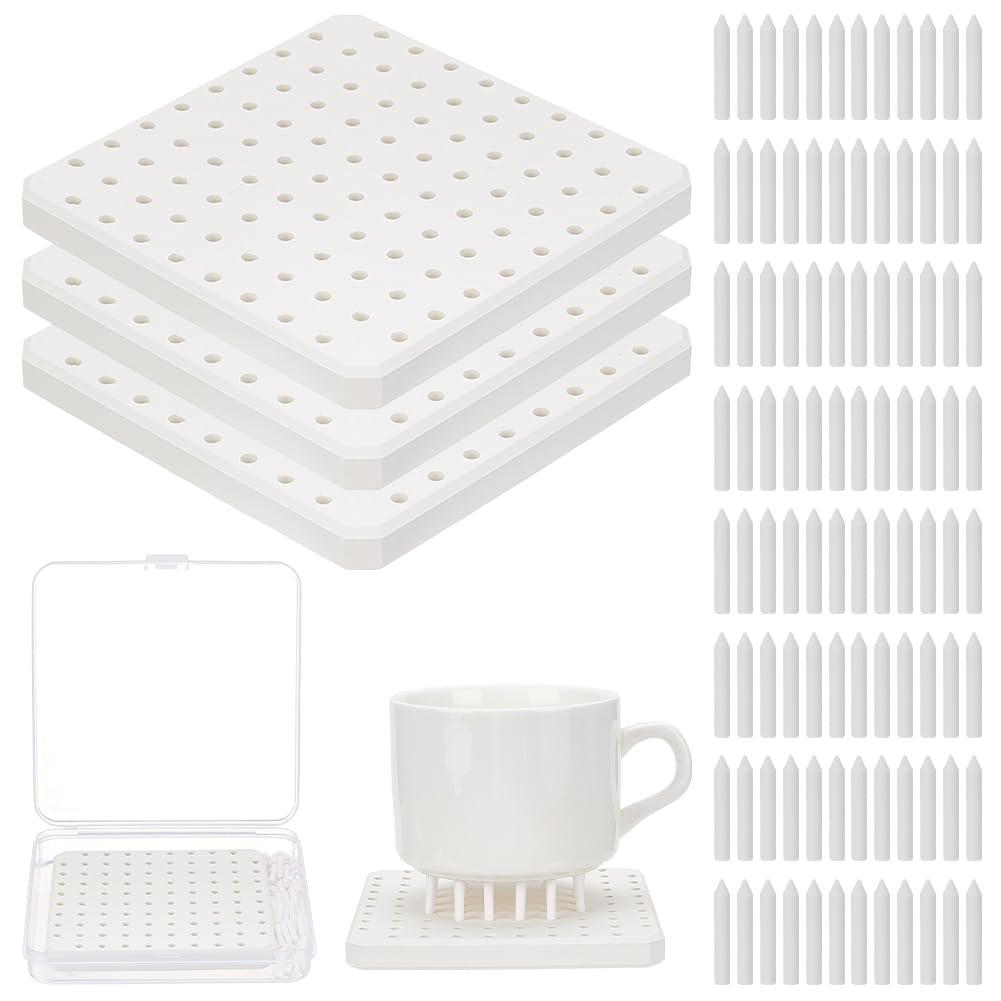WEBEEDY 3 Pack Ofen Feuerfestmatte Mit Keramikofen Stelzenstütznägeln Weiße Hochtemperatur Feuerfestmatte Für Töpferstudio Zuhause Brennofen DIY Keramik Brennwerkzeuge