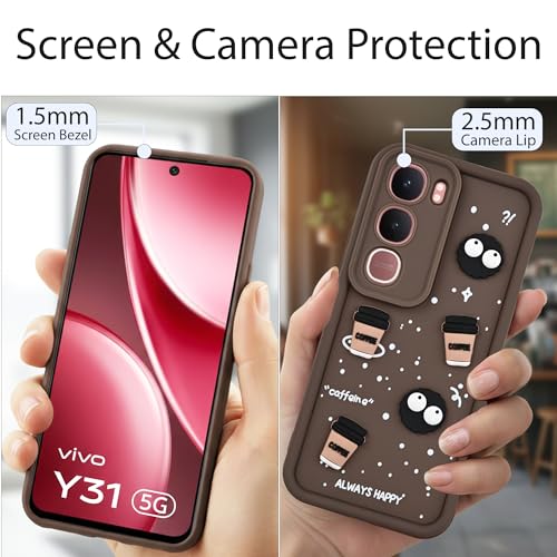 Image of DARKFIT Back Case Cover Compatible for Vivo Y300 5G | Cute Fun Cartoon 3D Ball | Coffee Silicone Case | Camera & Body Protection | Shock Proof | for Y300 5G | Color Brown