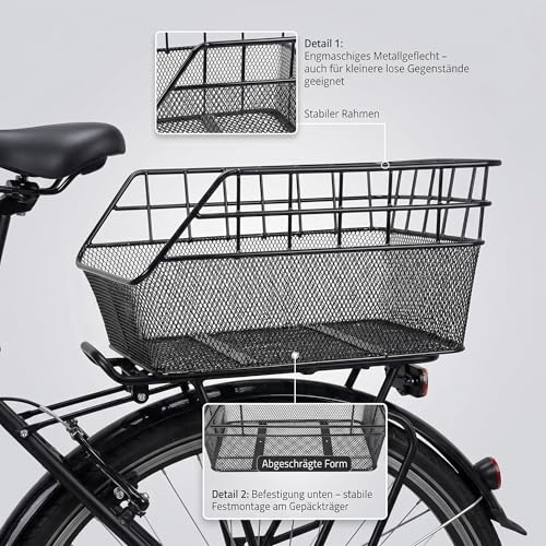 Fahrradkorb XXL Schultaschenkorb schwarz Einkaufskorb Gepäckträgerkorb 45x29,5x21 cm – Ansicht 6