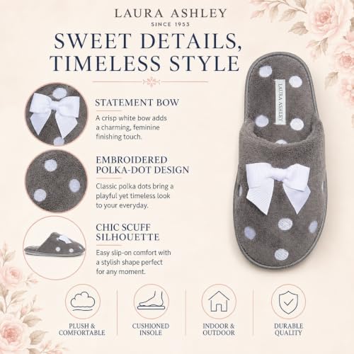 Image of Laura Ashley Ladies Embroidered Soft Terry Plush Scuff Slipper