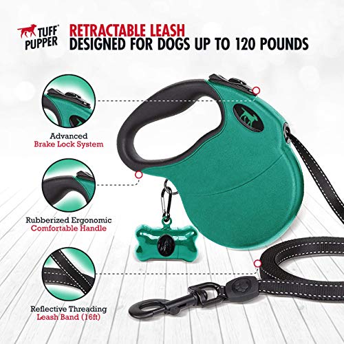 Tuff Pupper Heavy Duty Retractable Dog Leash | 16 ft Dog Leash with Reflective Stitching for Nighttime Safety | One Button Lock and Release | Comfortable Hand Grip | for Dogs Up to 120 lbs Tuff Pupper Heavy Duty Retractable Dog Leash | 16 ft Dog Leash with Reflective Stitching for Nighttime Safety | One Button Lock and Release | Comfortable Hand Grip | for Dogs Up to 120 lbs