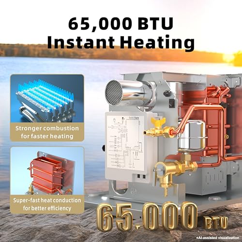 Image of Hillhub RV Tankless Water Heater, 3.9 GPM On-Demand Instant Hot Water Heater for Motorhome Camper, 65,000 BTU Propane with Stable Temperature for Outdoor Shower & Travel Trailers