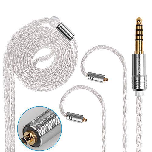 FDBRO 8-core Earphone Upgrade Cable CD Texture Plug Replacement Cable Ear-Hook Type OFC Silver Plated Earphone Cable for SE215 SE315 SE425 SE535 SE846 UE900 FH1 F9 (MMCX, Silver+4.4mm)