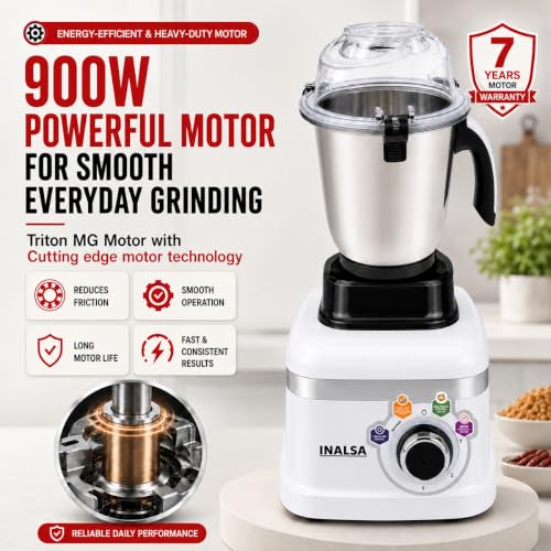 Image of INALSA Mixer Grinder|900W|4 Jar|7 Yr Warranty On Motor|Triton MG
