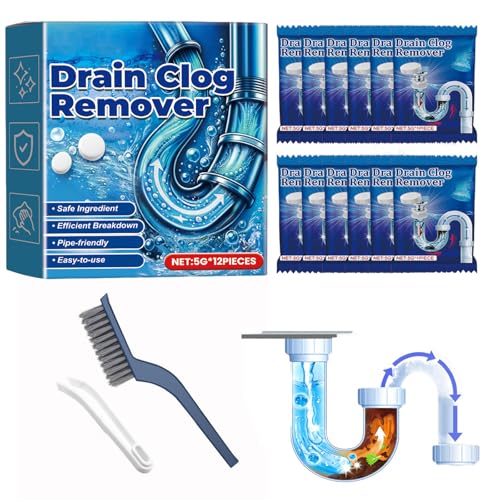 Fuerte Desatascador Tuberias Profesional, Potente Agente De Dragado De Tuberías, Desatasco De Tuberías Obstruidas En Inodoros De Cocina, para Lavabos Alcantarillas Inodoros Baños (12PCS)
