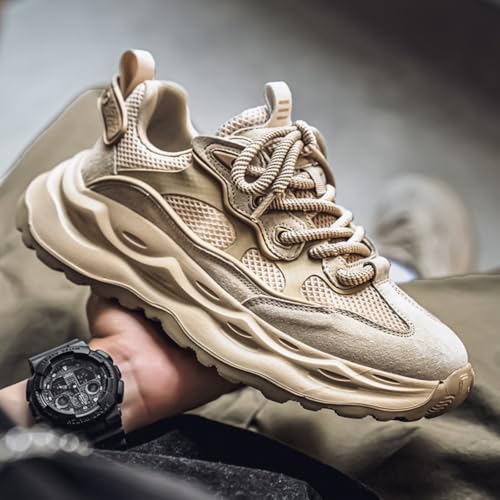 Men's Fashion Breathable Mesh Leather Lace Up Platform Sneakers Casual Non Slip Round Toe Driving Walking Tennis Running Sneakers2