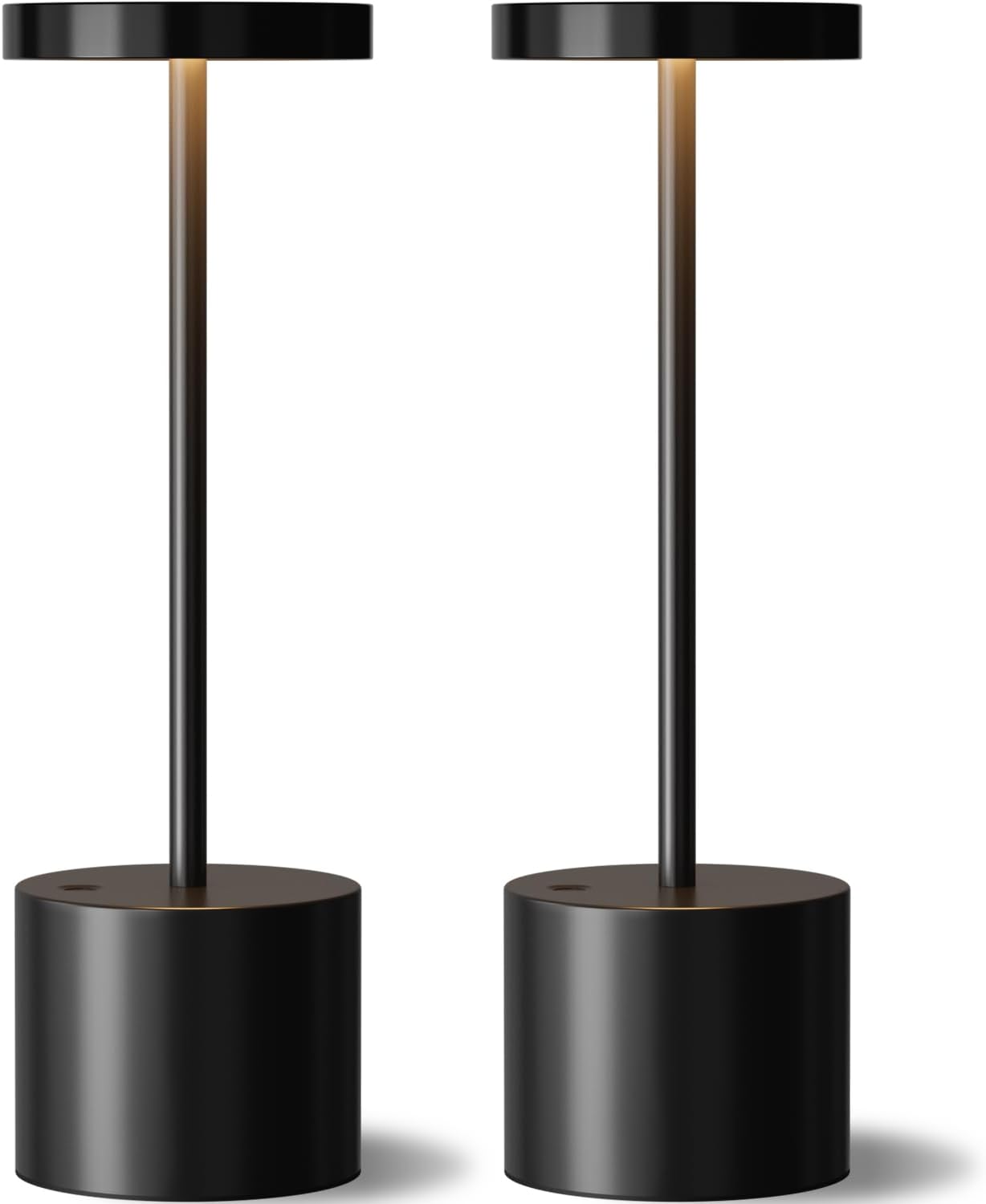 Black Cordless Table Lamp, 4000mAh Rechargeable Battery Powered Lamps, 3 Color Stepless Dimming, LED Wireless Outdoor Lamps for Dining Room, Bedroom, Bar, Cafe, Restaurant, Patio, Camping, Set of 2