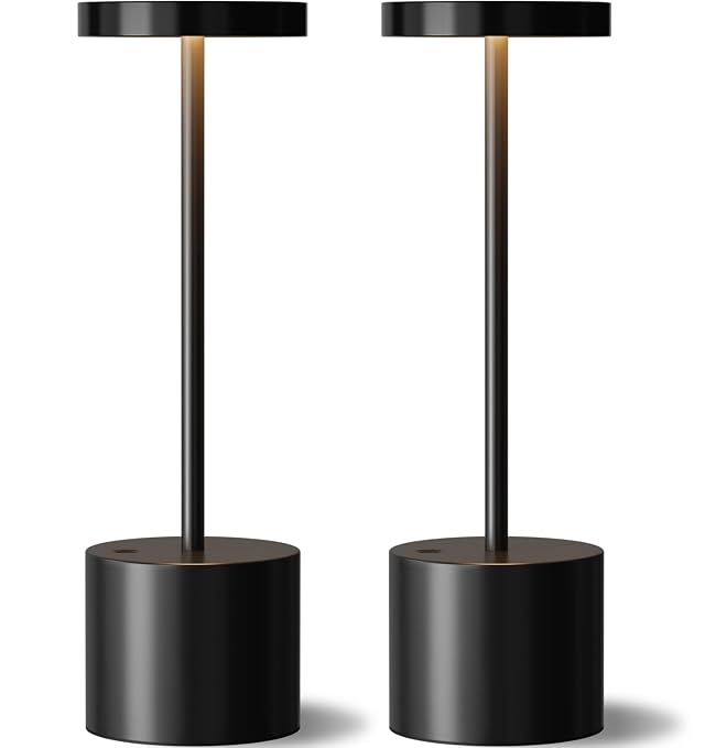 Black Cordless Table Lamp 4000mAh Rechargeable Battery Powered Lamps 3 Color Stepless Dimming LED Wireless Outdoor Lamps for