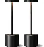 Black Cordless Table Lamp, 4000mAh Rechargeable Battery Powered Lamps, 3 Color Stepless Dimming, LED Wireless Outdoor Lamps for Dining Room, Bedroom, Bar, Cafe, Restaurant, Patio, Camping, Set of 2