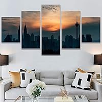 SIGNWIN 5 Panel Canvas Wall Art Cityscape Sunset for Home Decorations Ready to Hang - 60