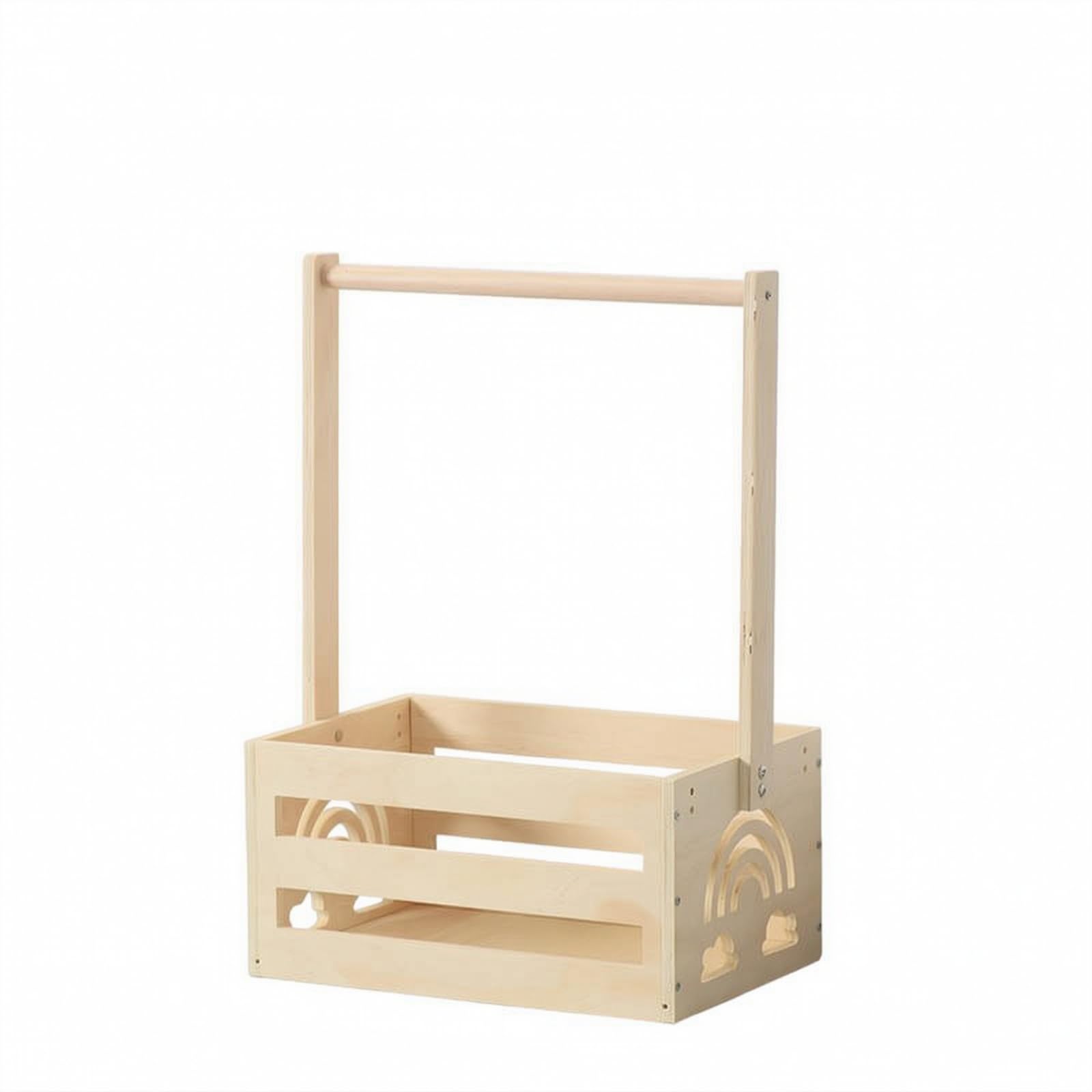 Gralara Cestino con Maniglie in Legno | Pannelli Laterali a Doghe, Cestino oggetti con Manico, Naturale, per Bagno, Casa, Neonati,