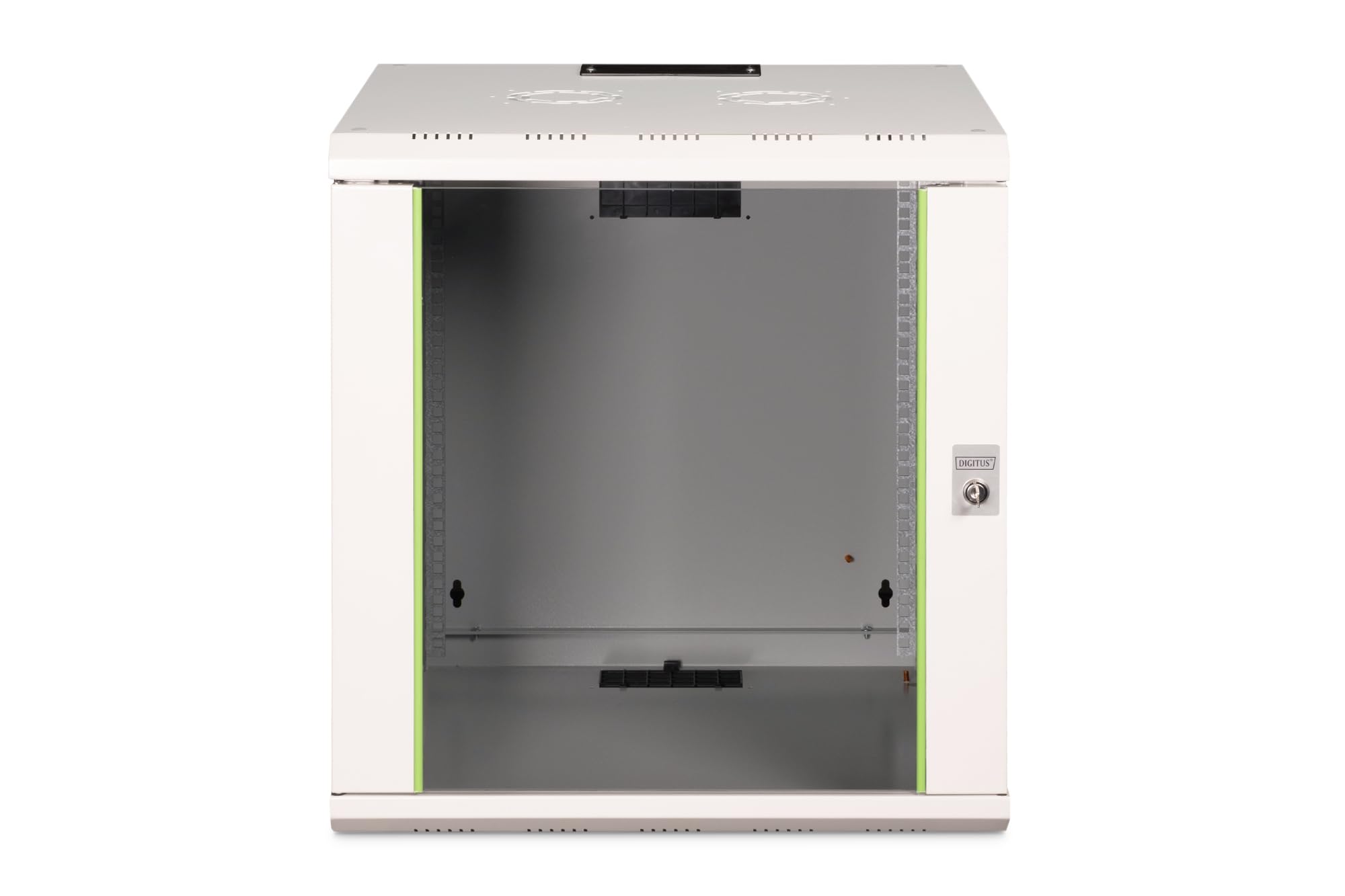 DIGITUS Netzwerk-Schrank 19 zoll 12 HE - Wandmontage - 600 mm Tiefe - Traglast 100 kg - Unique Serie - Glastür - Grau | Nutztiefe 450 mm – Wandmontage – Traglast 100 kg – Sicherheitsglastür – Schutzklasse IP20