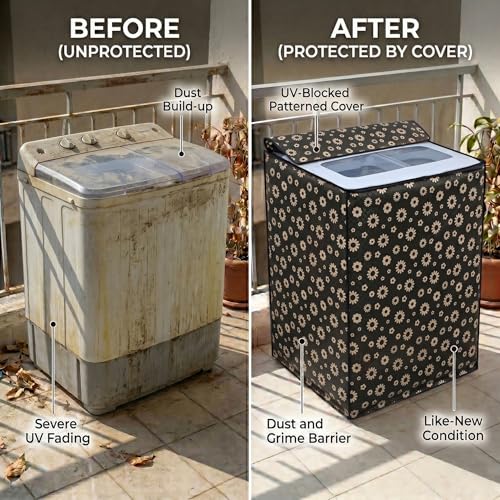 Image of DREAM CARE Waterproof & Dustproof Washing Machine Cover Top Load & Semi Automatic Suitable for 7 kg, 7.2 kg, 7.5 kg (83 x 95 x 51 cms)