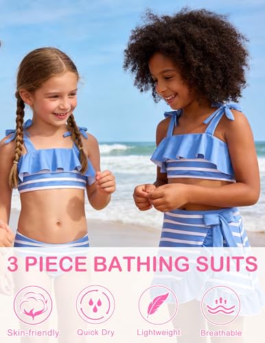 Image of ALISISTER Girls Swimsuit 3 Piece Bathing Suits Flounce Bikini Tankini Set Beach Swimwear with Cover Ups Skirt for 3-8 Years