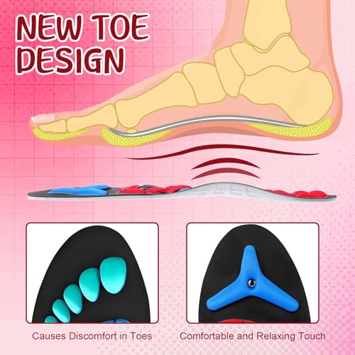 Image of Glitopper Acupressure Magnetic Insoles Orthopedic Massage Insoles with Magnetic Technology Shock Absorption Arch Support Helps Blood Circulation and Relieve Fatigue(Red,S(Men 4-7 /women 5-8))