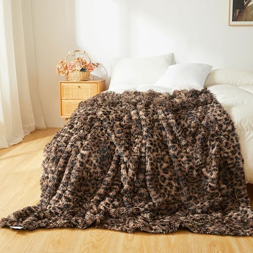 XeGe Fluffy Faux Fur Cheetah Print Throw, Soft Plush Fuzzy