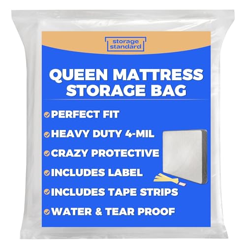 Queen Mattress Bags for Moving & Storage - Heavy Duty Thick 4mil Reusable Bag Mattresses Covering, Waterproof Plastic Perfect Bed Fit - Clear, 100 × 64 x 15 Inches