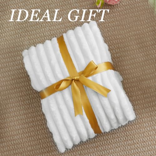 Image of BEDELITE Ribbed Twin Blanket for Couch & Bed, Bright White, 60 inchx80 inch | Ultra-Soft Plush Fleece, Cozy, Warm Yet Lightweight, Ribbed Texture, Home Decor, Machine Washable, Giftable, All-Season Use