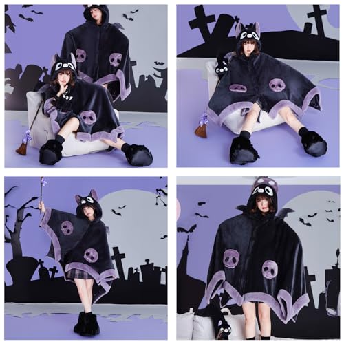 Cute Bat Blanket Hoodie, Wearable Bat Blanket Adult for Halloween Cosplay, Soft Hooded Bat Cape for Women - Image 6