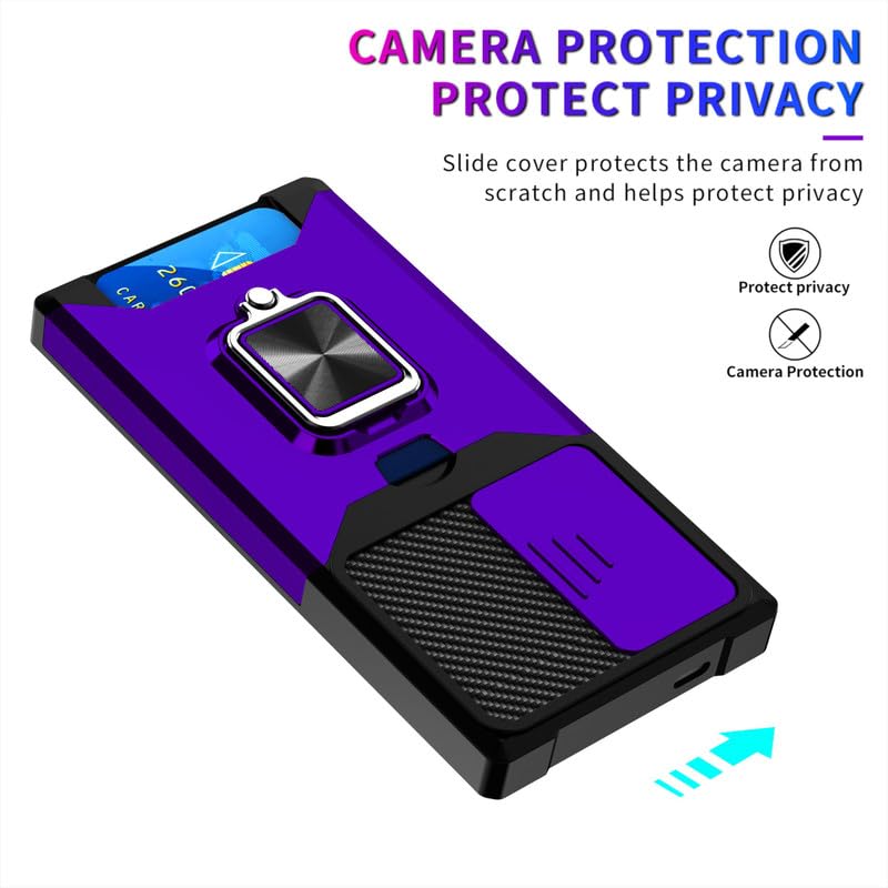 Image of LuxuryKase Shockproof Armor Case for Samsung Galaxy S24 Ultra | Slide Camera Cover | Hidden Card Slot | Rotating Ring Kickstand | Magnetic Car Mount Support | Military Grade Protection - Purple