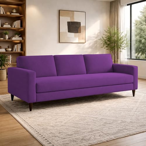 Image of Carlos 3 Seater Sofa Set for Living Room & Home Office, Modern Furniture Fabric Sofa Couch with Comfortable Soft Cushioning, Durable Wooden Frame, Stylish Seating for Home (Purple)