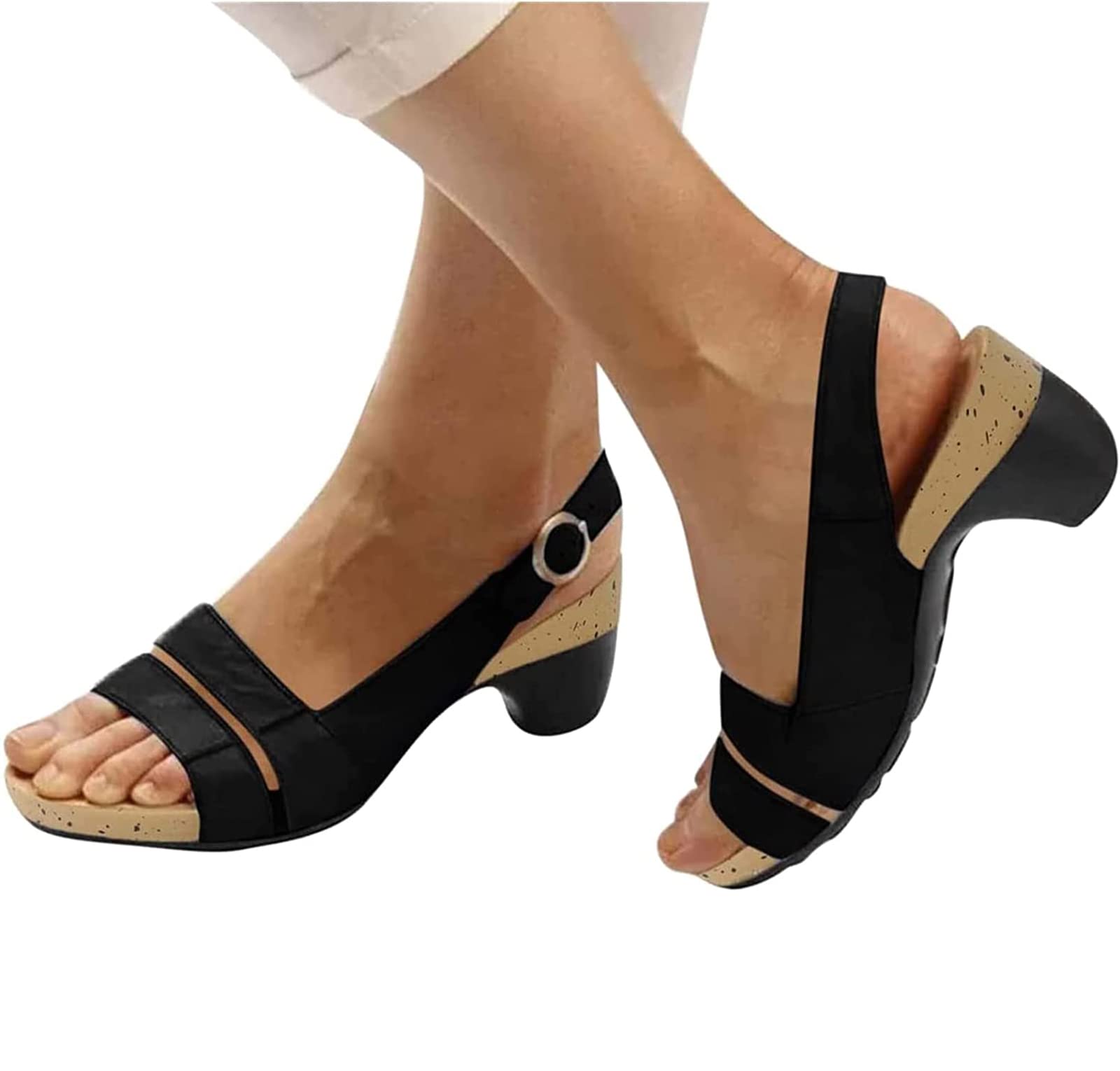 Omirel Women's Black Sandals Platform Wedge Sandals Orthotic Sandals With Arch Support Summer Comfortable Open Toe Ankle Strap Slingback Breathable Sandals,,Us8/Eu39