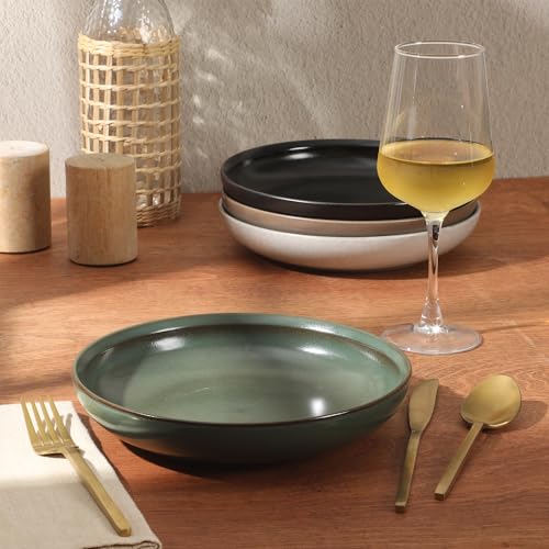 Image of Gibson Elite Beckett 4-Piece Multi-Color 9 Inch Dinner Plate Bowl Set - Reactive Glaze Stoneware - Shallow Serving Pasta Bowls (Blate) - Wide-Rim Round Design - Microwave & Dishwasher Safe
