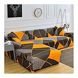 Aeici Funda elástica para sofá de 4 plazas, con diseño geométrico e irregular gris, naranja, marrón, para sofá de poliéster (235 - 300 cm)