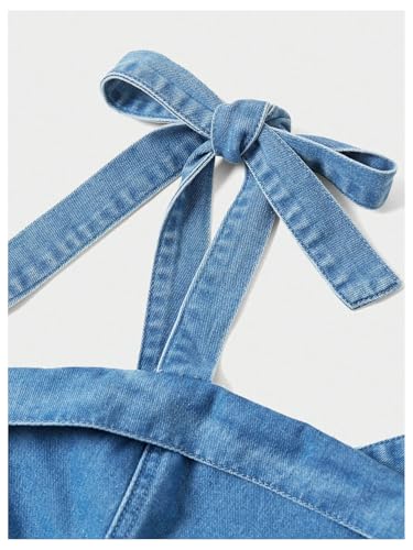 Image of SHENHE Women's Tie Shoulder Sleeveless Denim Mini Dress Layered Ruffle Hem Jean Dress
