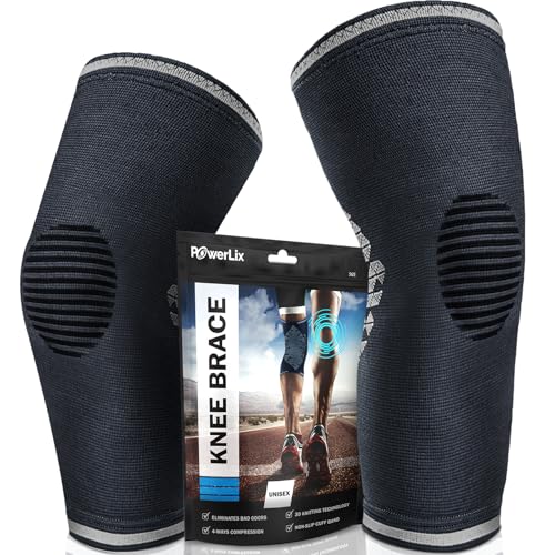 Image of POWERLIX Knee Compression Sleeve (Pair) - Best Knee Brace for Knee Pain for Men & Women - Knee Support for Running, Basketball, Volleyball, Weightlifting, Gym, Workout, Sports