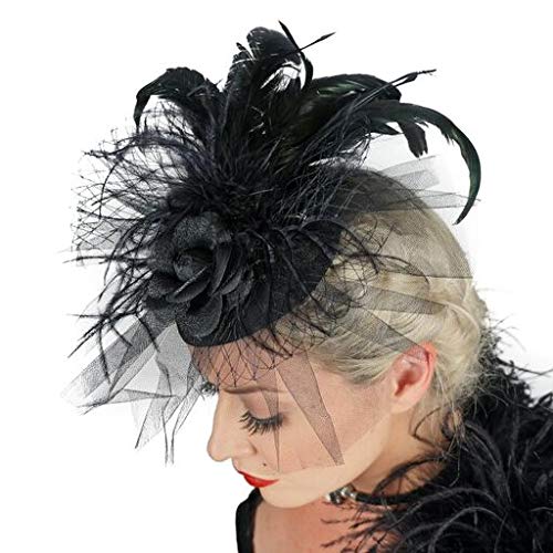 ZUCKER Ostrich Feather Fascinator Wedding Hair Accessory - Gothic Victorian Style Cocktail Party Hair Clip - Black