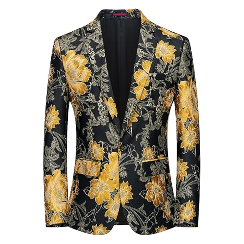 Men's Floral Print Stylish Blazer Business One-Button Suit Jacket Banquet Casual Performance Sport Coat