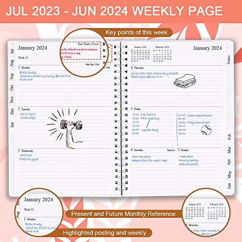 2023-2024 Weekly & Monthly Planner - 2023-2024 Planner & Organizer Notebook To Track Goals, Easy To Organize Your Daily Life, Medium 6.5" X 8.5", Rose #TOP2