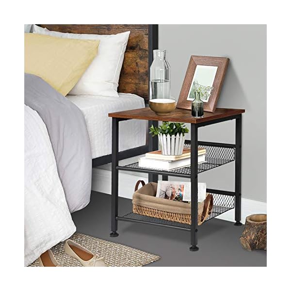 TomCare 2 Pack End Table Nightstands 3 Tier Side Tables Set Night Stands with Metal Mesh Storage Shelves Industrial Night Tables with Metal Frame Solid Wood Small Tables for Living Room Bedroom - Image 7