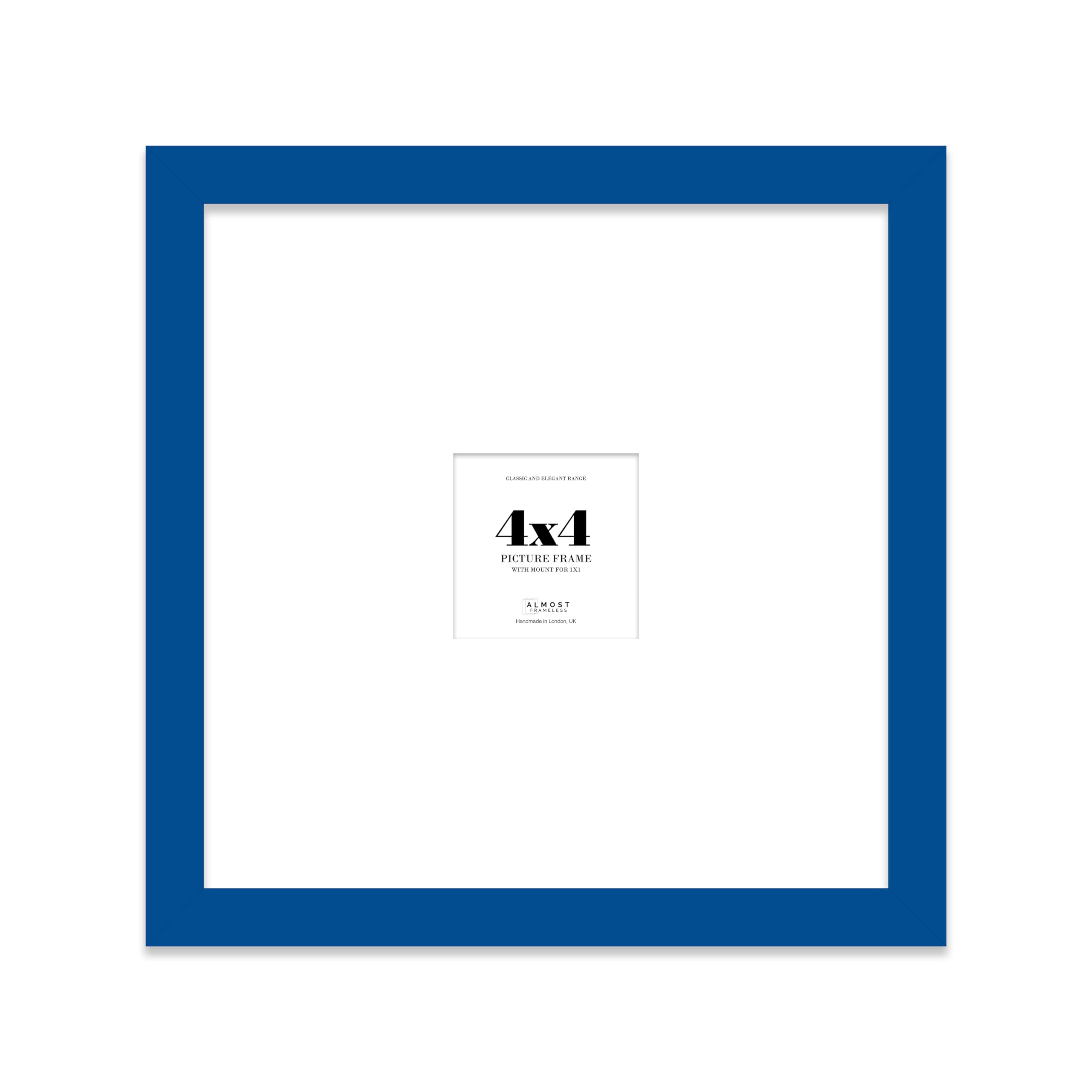 Almost Frameless 4x4 Square Picture Frame, Display Pictures 1x1 With Mat or 4x4 Without Mat, Wall Hanging & Free Standing Photo Frame, Blue, 1 Pack