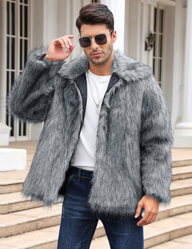 Arssm Mens Luxury Faux Fur Jacket Fluffy Furry Coats Lapel Collar Long Sleeve Outerwear Winter Warm Cardigans3